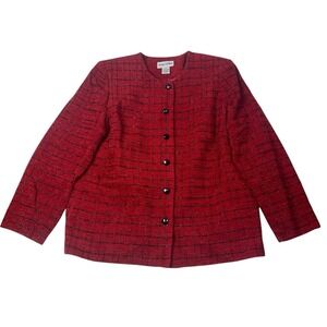 Alfred Dunner Jacket Womens 16 Red Tweed Plaid Blazer Button Front Classic Chic
